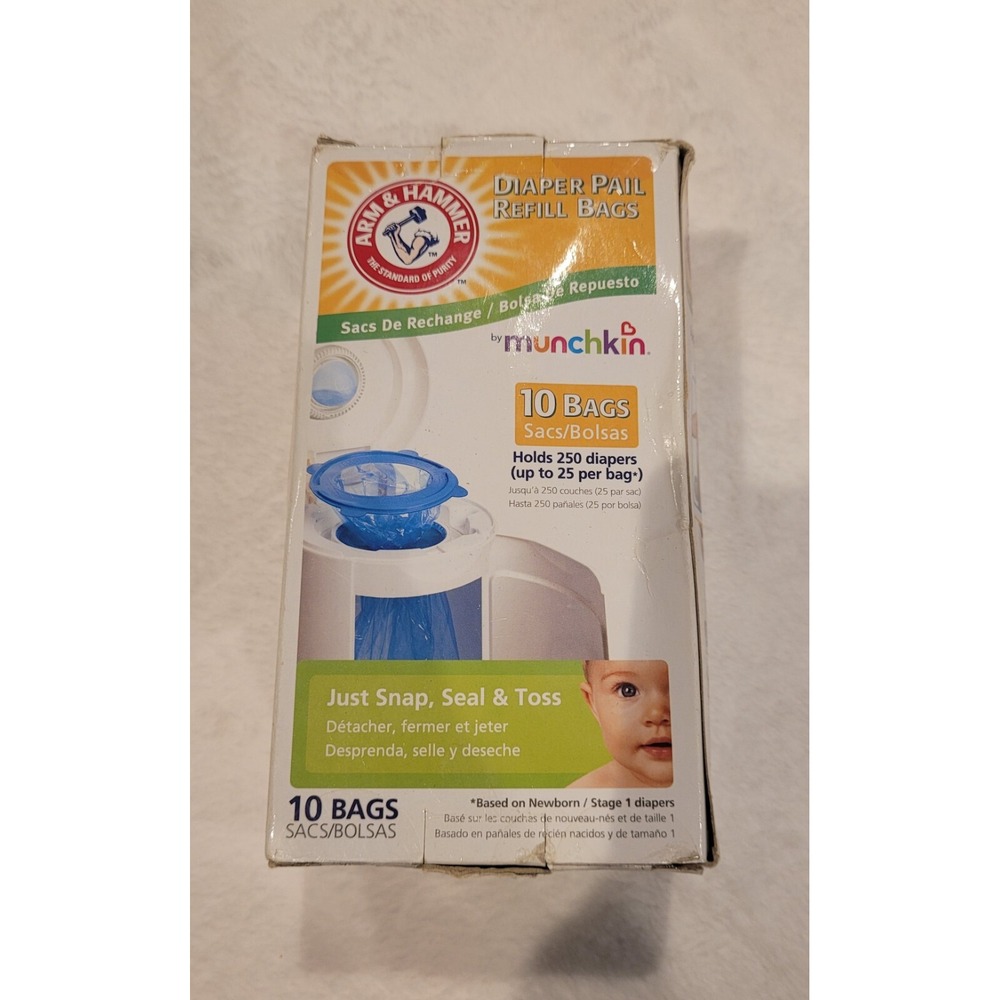 New Arm & Hammer by Munchkin Diaper Pail Refill Bags 10 bags up to 250 diapers